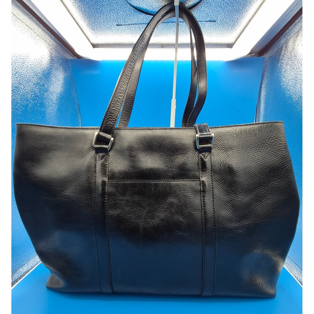 Wilsons Leather Pelle Studio Tote Bag Black Pebbled Leather Work Shoulder Bag
